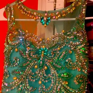 Worn once, dry cleaned, sparkly, teal
